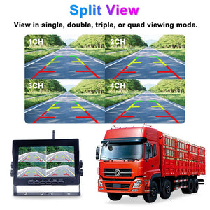 New Wireless 7" Monitor Quad Split screen 4 Channels Reverse Kit DVR 12V 24V Dash Camera Caravan
