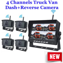 Load image into Gallery viewer, New Wireless 7&quot; Monitor Quad Split screen 4 Channels Reverse Kit DVR 12V 24V Dash Camera Caravan