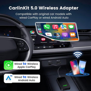 New CarlinKit 5.0 Wire to Wireless CarPlay / Android Auto Adapter Plug &amp; Plug, Dongle