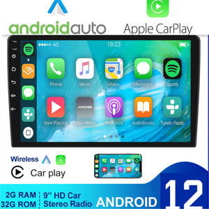 New 9" Double 2 Din Carplay ANdroid Auto Android 12 2+32GB Car GPS Stereo Radio WiFi NAVi