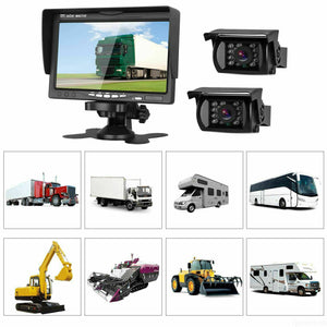 New 7" Car Monitor+2 x 4 Pin Reverse Rear View Cameras 20m Kit RV Truck VAN Caravan Trailer Bus