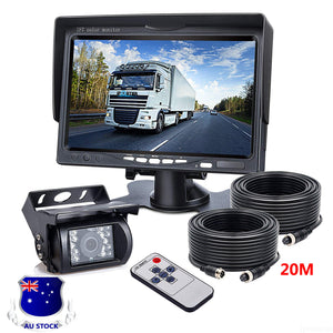 New 7" Car Monitor+2 x 4 Pin Reverse Rear View Cameras 20m Kit RV Truck VAN Caravan Trailer Bus