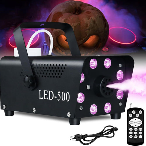 New 500W Fog Smoke Machine 8 LED 7 Colours RGB Stage Light DJ Party Disco Wireless Control
