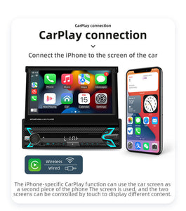 New 7 ''1 Din Single Retractable Carplay Android Auto GPS Stereo Bluetooth FM AM Radio Head Unit