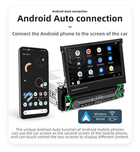 New 7 ''1 Din Single Retractable Carplay Android Auto GPS Stereo Bluetooth FM AM Radio Head Unit