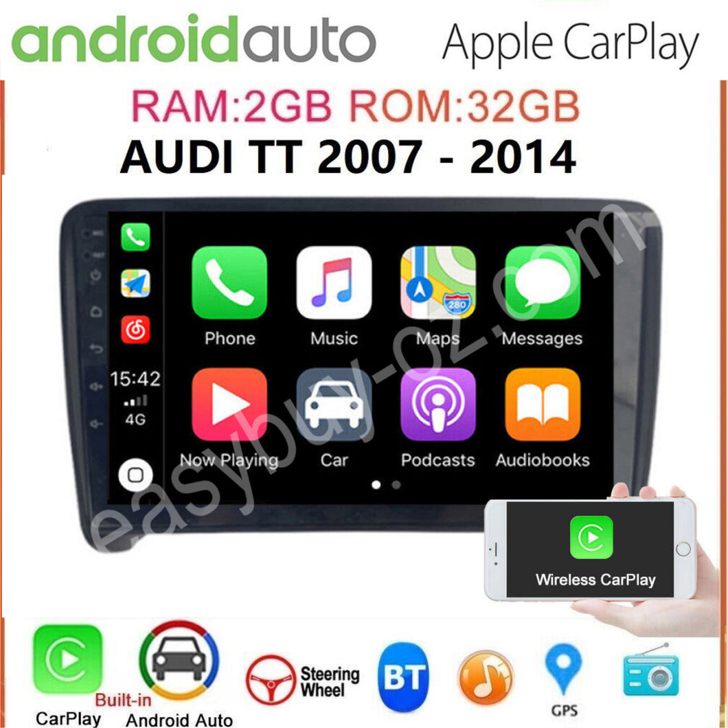 New PLUG N PLAY Audi TT 2007 - 2014 9” CarPlay Android 13 Auto Car Stereo GPS Head Unit FM