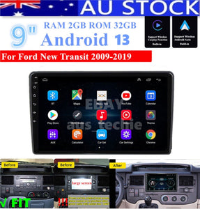 New 2009 -19 Ford Transit Carplay 9" 2+32GB Android 13 Stereo Radio GPS Head Unit fm player audio