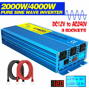 New 2000W 4000W LVYUAN Pure Sine Wave Power Inverter DC 12V to AC 240V Car Converter Trip<br data-mce-fragment="1">