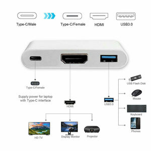 New 3-in-1 Type C to HDMI Adapter USB 3.1 Type C Charging Port for Apple MacBook Series