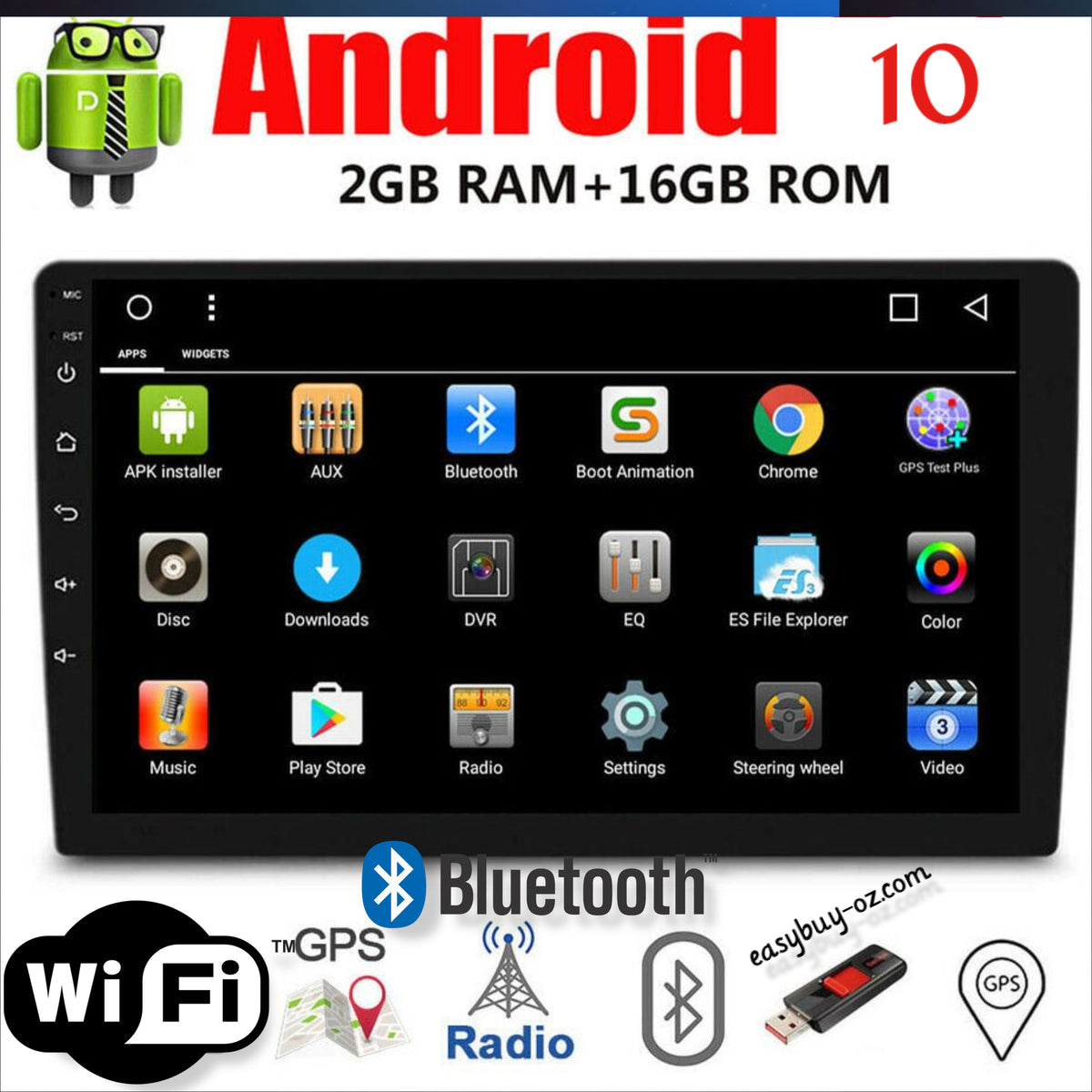 New Android 10.0 Stereo 10 inch Touch Screen GPS FM Radio WiFi 2GB RAM ...