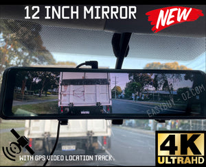 New 4K+1080P 12 Inch Mirror Full Touch Screen Rearview Parking Dash Camera + GPS Video Location