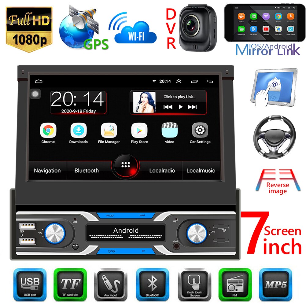 New WiFi 1 din Car Head Unit Stereo 7 Inch FM Radio Bluetooth Android 10.0 GPS Navigation Car
