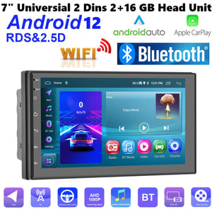 New 2 Din Android 12 Carplay + Android Auto 7" 1080P Touch Screen 2GB 16GB Car Stereo GPS Wifi