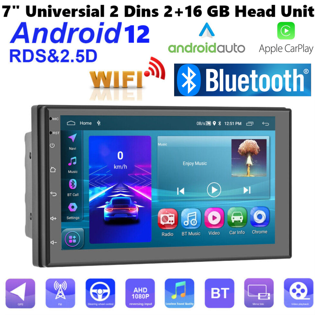 New 2 Din Android 12 Carplay + Android Auto 7