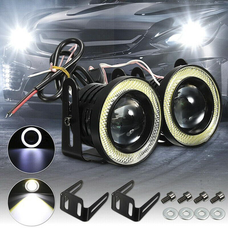 New 2x Universal 2.5 Inch COB LED Car Fog Light Halo Angel Eyes Rings DRL White 12V Road Fog Lamp