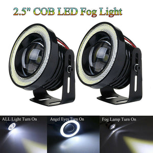 New 2x Universal 2.5 Inch COB LED Car Fog Light Halo Angel Eyes Rings DRL White 12V Road Fog Lamp