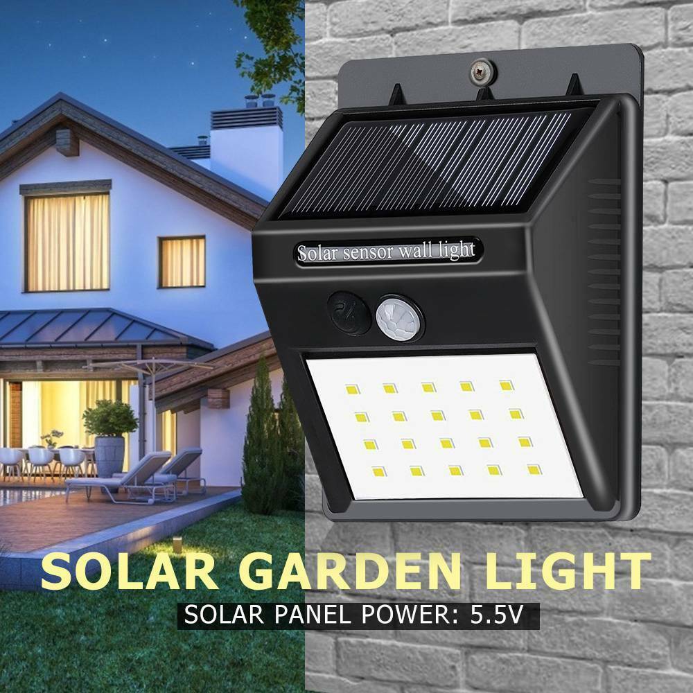 New 1pc 20 LED Solar Powered PIR Motion Sensor Light Garden Outdoor Security Lights