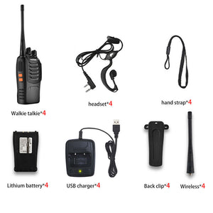 New 4PCS Walkie Talkie BF-888S Handheld Two-Way Radio 5W USB Charger Rechargeable