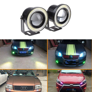 New 2x 3" 30W RGB COB LED Fog Light Projector Angel Eye +White Halo Ring DRL Driving Lights