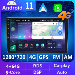 New 4+64GB 10'' 4G Universal Car Head Unit Android 11 DSP CarPlay Android Auto GPS Touchscreen