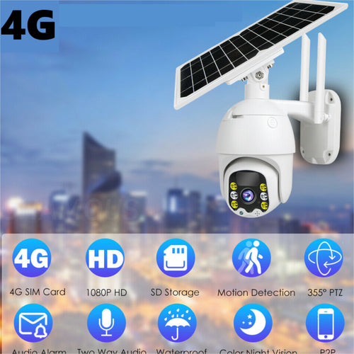 New 1080P PTZ Outdoor 4G Solar Security Camera PIR Night Vision Waterproof Two Way Audio