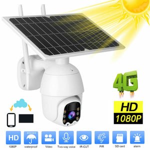New 1080P PTZ Outdoor 4G Solar Security Camera PIR Night Vision Waterproof Two Way Audio