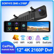 Load image into Gallery viewer, New 12&quot; Carplay + Android Auto Wireless Bluetooth 4K +1080P Dual Front Back FM Transmitter