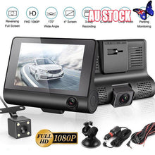Load image into Gallery viewer, HD Car DVR 4” 3 Lens Dash Cam Front Inside&amp; Outside + Rear Video Recorder Camera