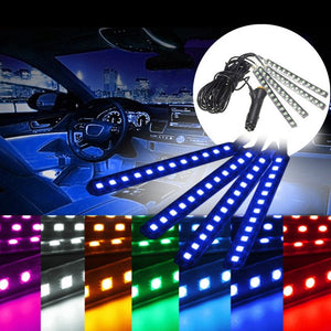 📲🚗💡4x LED Strip Light Lamp Car Interior Decorative Strip Lights 12LED Bulb Each 12V+ Remote Control