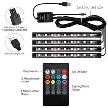 Load image into Gallery viewer, 📲🚗💡4x LED Strip Light Lamp Car Interior Decorative Strip Lights 12LED Bulb Each 12V+ Remote Control