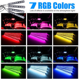 📲🚗💡4x LED Strip Light Lamp Car Interior Decorative Strip Lights 12LED Bulb Each 12V+ Remote Control