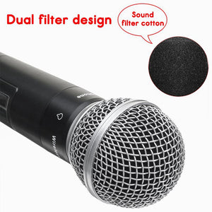 New UHF Wireless 2Ch Handheld Mic Cardioid Microphone System for Kraoke Speech Party