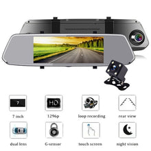 Load image into Gallery viewer, 7 Inch Touch Screen Mirror FHD 1080P Dual Lens Car DVR Camera Rearview Mirror Video Night Vision Dash