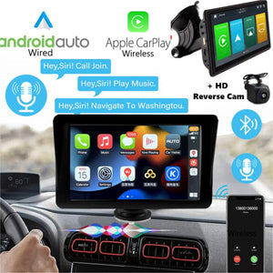 New 7" Portable Monitor Screen Wireless Carplay/ Wired Android Auto Bluetooth + Reverse Camera