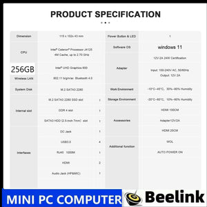 New Beelink GK Mini Windows 11 MINI PC Intel Celeron J4125 8GB 256GB 5.8G WiFi 1000M LAN 4K