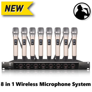 New 8 Way Microphone System 8 Handheld Cordless Wireless Mics Home Karaoke For Home Church