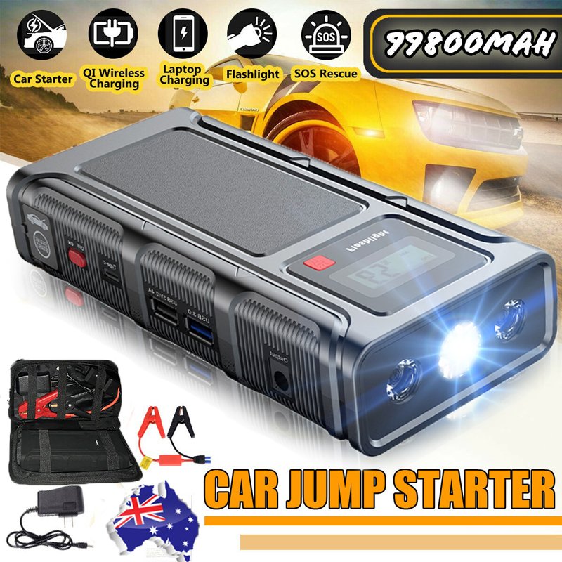 New 99800mAh Portable Battery LCD Car Jump Starter Power Bank Vehicle Emergency Engine