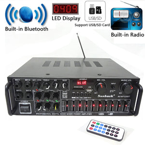New 2000W Stereo HiFi Power Amplifier bluetooth Karaoke FM USB SD Supports 4 Microphone