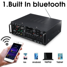 Load image into Gallery viewer, New 2000W Stereo HiFi Power Amplifier bluetooth Karaoke FM USB SD Supports 4 Microphone