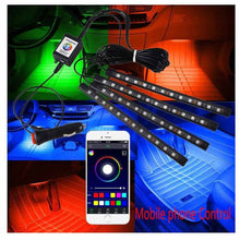 Load image into Gallery viewer, 2021  4 x 12 LED Mobile APP Control Colorful RGB Car Interior Floor Atmosphere Light Strip