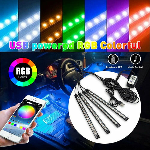 New USB LED Car Interior Neon Smart Colorful RGB Floor Light Strip Phone App Control
