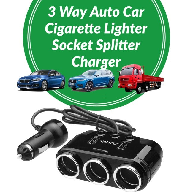 New 3 Way Multi Car Lighter Socket Splitter Dual USB Charger/Power Adapter Individual Switch On/Off