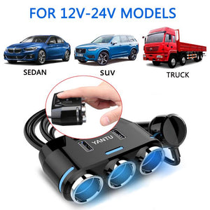New 3 Way Multi Car Lighter Socket Splitter Dual USB Charger/Power Adapter Individual Switch On/Off