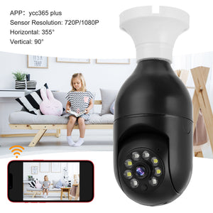New 1080P Wireless E27 Bulb Camera Smart Security Camera WiFi 360° Panoramic Black