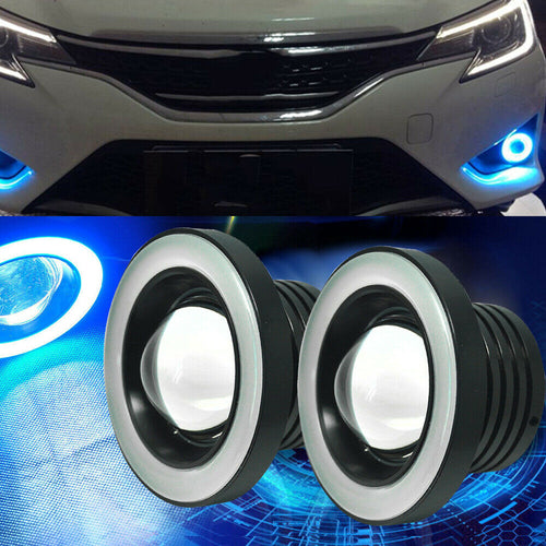 New 2pcs 2.5'' Car COB LED Fog Driving Light LED Lens Blue Angel Eyes Halo