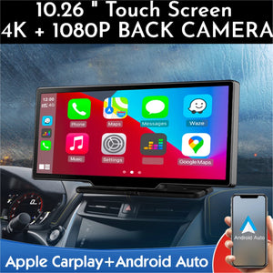 New 10.26" 4K Camera Cack 1080P Car DVR FM Transmitter Dash Camera Carplay & Android Auto
