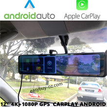 Load image into Gallery viewer, New 12 Inch Dash Cam 2 Cameras 4K +1080P Carplay Android Auto Car DVR Rearview Mirror Video