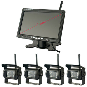 New 7 Inch Rear View Monitor+4 x Wireless 120° Night Vision Cameras W/Remote For Truck Van