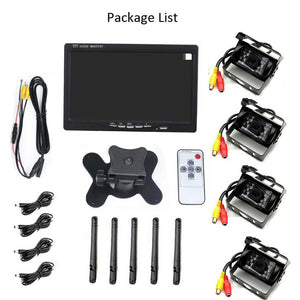 New 7 Inch Rear View Monitor+4 x Wireless 120° Night Vision Cameras W/Remote For Truck Van