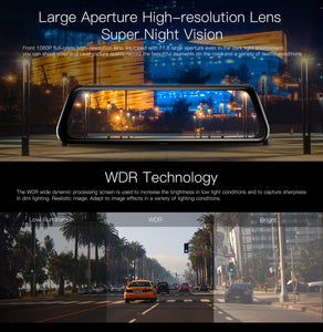 New 10" Mirror 9.66"Touch Screen 1080P Car DVR Dash Camera Dual Lens Rearview Mirror